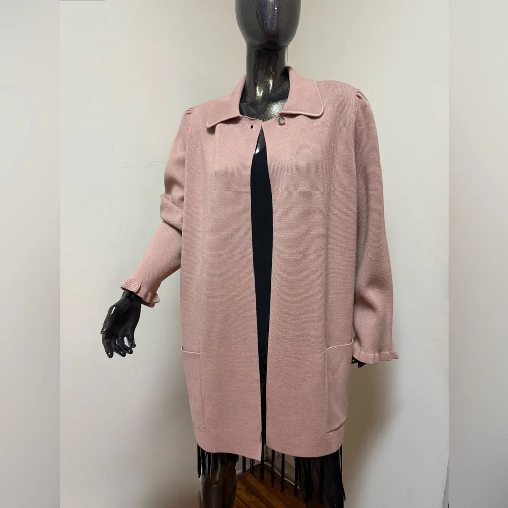 NWT Kate Spade Ruffle Sweater Knit Cardigan Blazer, Light Fawn XL Preppy